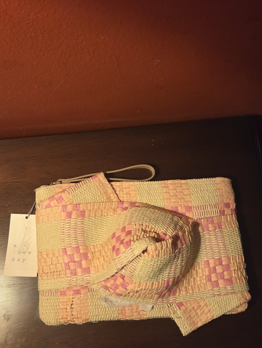 a new day Pink & Cream Woven Wristlet Clutch with Removable Strap